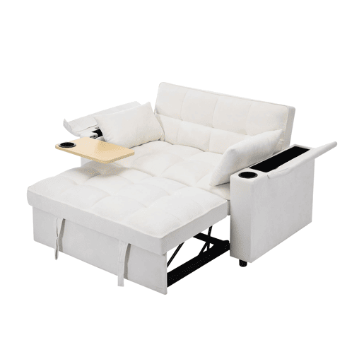 Sofá-cama 140,5 x 74 x 82 cm - 3 em 1, com encosto ajustável, USB, mesa oculta, porta-copos - Bege Sofá-cama 140,5 x 74 x 82 cm - 3 em 1, com encosto ajustável, USB, mesa oculta, porta-copos - Bege