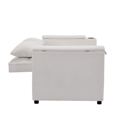 Sofá-cama 140,5 x 74 x 82 cm - 3 em 1, com encosto ajustável, USB, mesa oculta, porta-copos - Bege Sofá-cama 140,5 x 74 x 82 cm - 3 em 1, com encosto ajustável, USB, mesa oculta, porta-copos - Bege