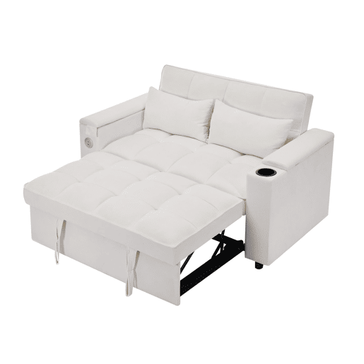 Sofá-cama 140,5 x 74 x 82 cm - 3 em 1, com encosto ajustável, USB, mesa oculta, porta-copos - Bege Sofá-cama 140,5 x 74 x 82 cm - 3 em 1, com encosto ajustável, USB, mesa oculta, porta-copos - Bege