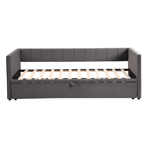 Sofá-cama 90180x200 cm - Com estrado de ripas, multifuncional, veludo cinzento
