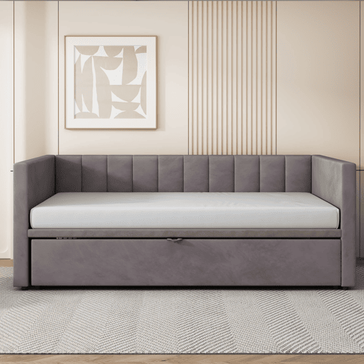 Sofá-cama 90180x200 cm - Com estrado de ripas, multifuncional, veludo cinzento