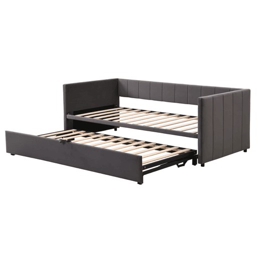 Sofá-cama 90180x200 cm - Com estrado de ripas, multifuncional, veludo cinzento