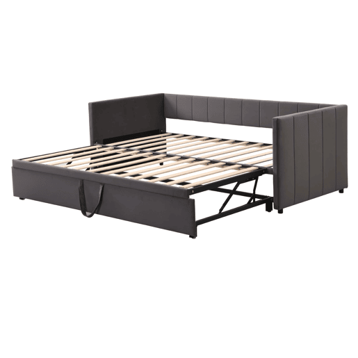 Sofá-cama 90180x200 cm - Com estrado de ripas, multifuncional, veludo cinzento