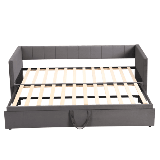 Sofá-cama 90180x200 cm - Com estrado de ripas, multifuncional, veludo cinzento
