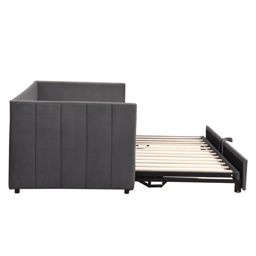 Sofá-cama 90180x200 cm - Com estrado de ripas, multifuncional, veludo cinzento
