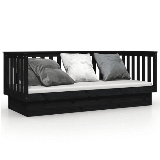 Sofá-cama, Sofá conversível 90x190 cm madeira de pinho maciça preto