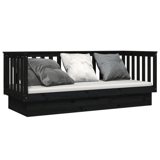 Sofá-cama, Sofá conversível 90x190 cm madeira de pinho maciça preto
