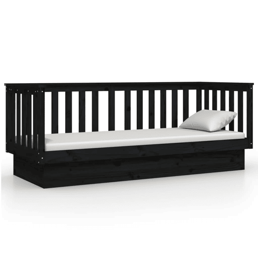 Sofá-cama, Sofá conversível 90x190 cm madeira de pinho maciça preto