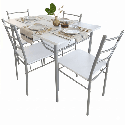 Conjunto de mesa de cozinha com 4 cadeiras, conjunto de jantar para cozinha, melamina branca e cinza.