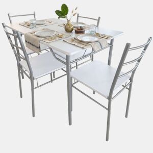 Conjunto de mesa de cozinha com 4 cadeiras, conjunto de jantar para cozinha, melamina branca e cinza.