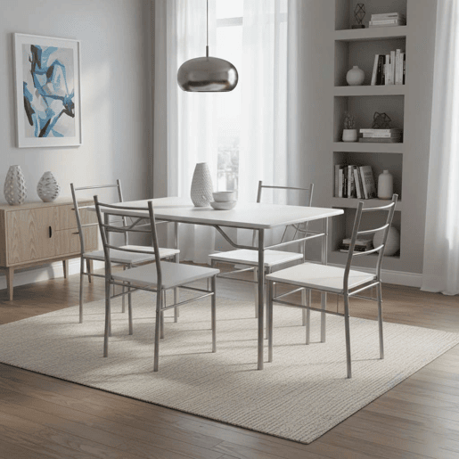 Conjunto de mesa de cozinha com 4 cadeiras, conjunto de jantar para cozinha, melamina branca e cinza.