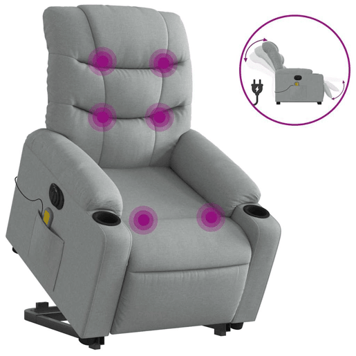 Poltrona elétrica reclinável massagens - Poltrona relax tecido cinzento-claro