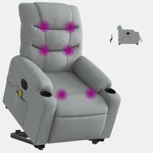 Poltrona elétrica reclinável massagens - Poltrona relax tecido cinzento-claro