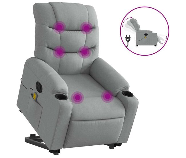 Sillón de masaje eléctrico reclinable - sillón relax elevable tela gris claro