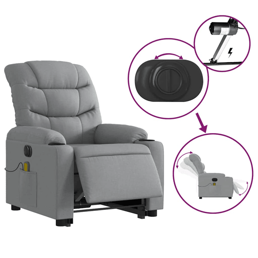 Poltrona elétrica reclinável massagens - Poltrona relax tecido cinzento-claro