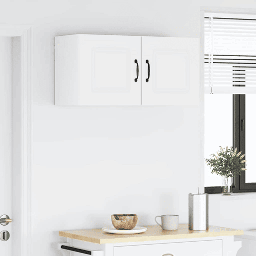 Lote de 2 Armários de cozinha suspendidos - Cozinha modular Colgantes com porta Branco Brilhante