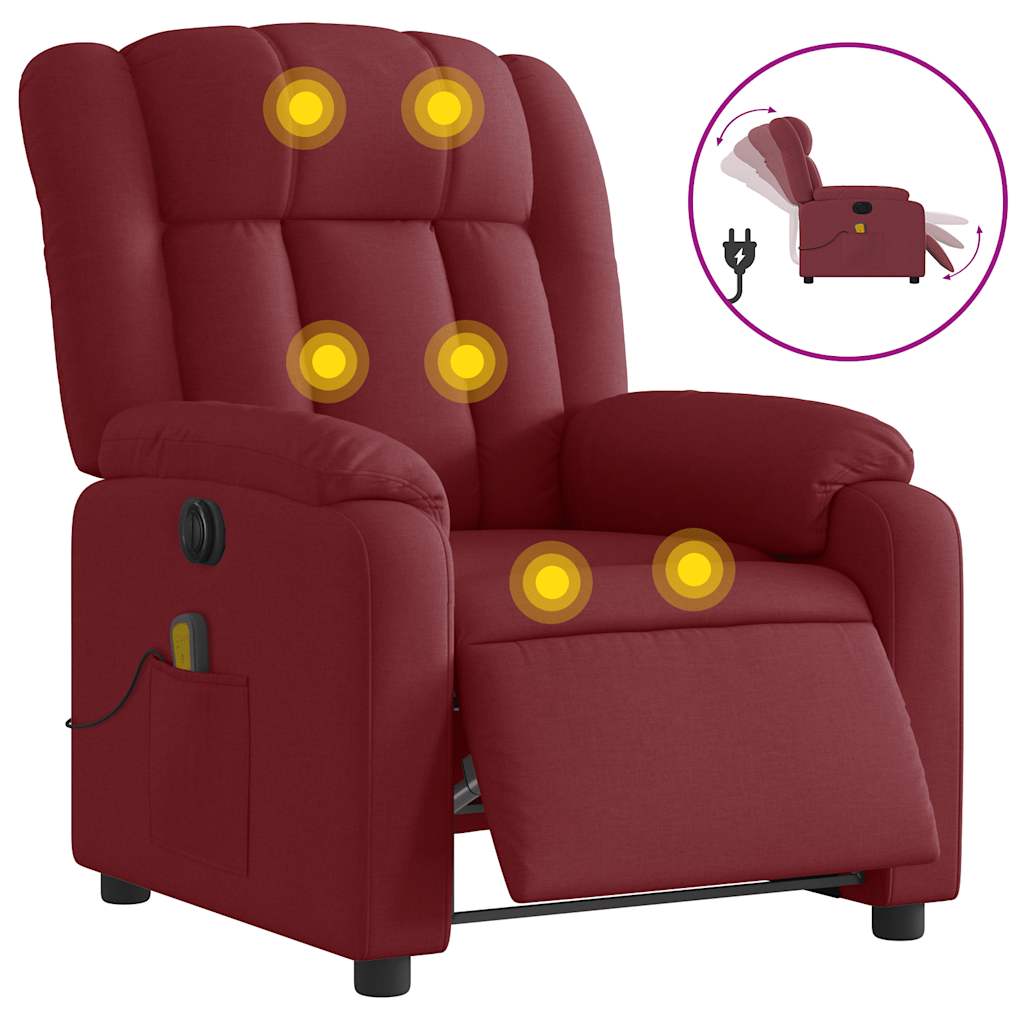 Sillón de masaje reclinable - sillón relax eléctrico tela rojo tinto