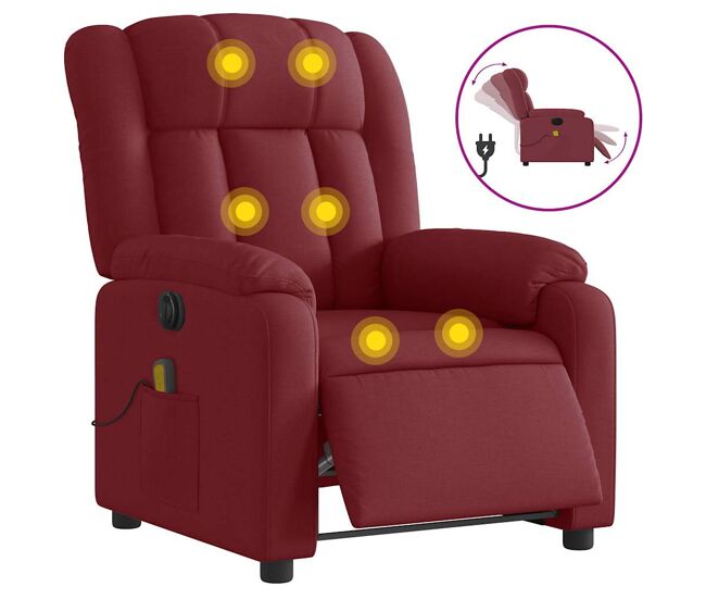 Sillón de masaje reclinable - sillón relax eléctrico tela rojo tinto