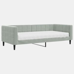 Sofá-cama, Sofá conversível com colchão 90x200 cm veludo cinzento-claro