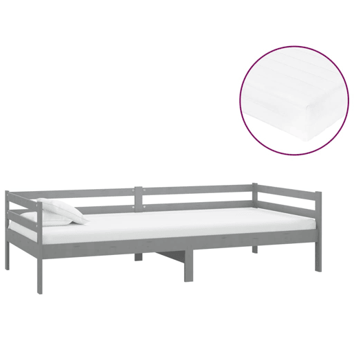 Sofá-cama, Sofá conversível com colchão 90x200 cm pinho maciço cinzento