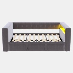 Cama multifuncional 90x190 cm - Com iluminação LED, tomadas e grande espaço de armazenamento - Cinza escuro