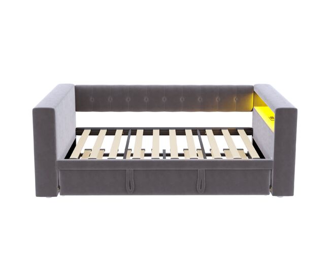 Cama multifuncional 90x190 cm - con iluminación led, enchufes y gran almacenamiento - gris oscuro