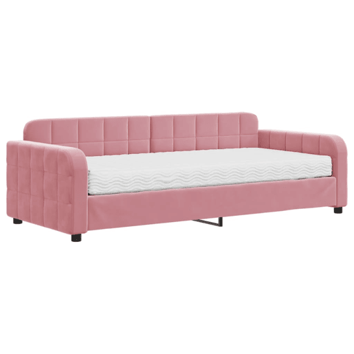 Sofá-cama, Sofá conversível com colchão 90x200 cm veludo rosa