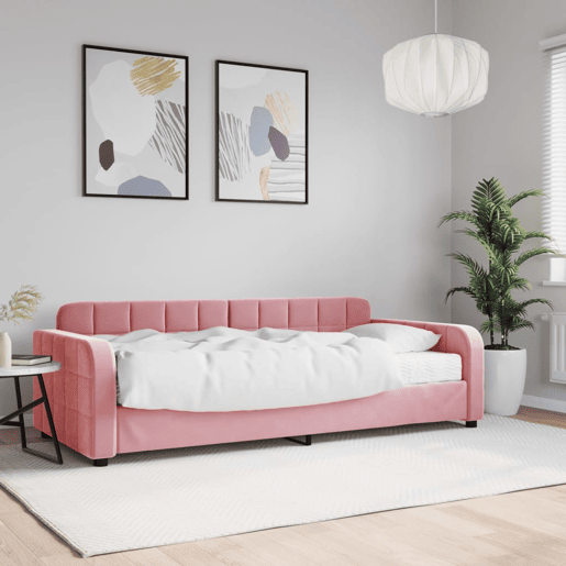 Sofá-cama, Sofá conversível com colchão 90x200 cm veludo rosa