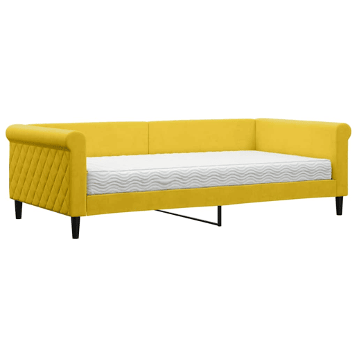 Sofá-cama, Sofá conversível com colchão 100x200 cm veludo amarelo