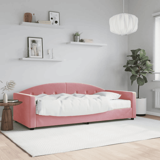 Sofá-cama, Sofá conversível com colchão 90x200 cm veludo rosa