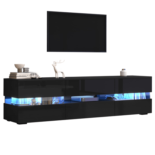 Móvel de TV moderno 160x39x45 cm - com LED, 2 portas, 1 gaveta, acrílico, para TV de 70 - Preto Móvel de TV moderno 160x39x45 cm - com LED, 2 portas, 1 gaveta, acrílico, para TV de 70 - Preto