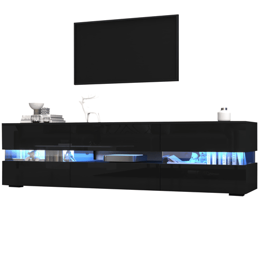 Móvel de TV moderno 160x39x45 cm - com LED, 2 portas, 1 gaveta, acrílico, para TV de 70 - Preto Móvel de TV moderno 160x39x45 cm - com LED, 2 portas, 1 gaveta, acrílico, para TV de 70 - Preto