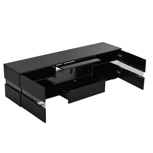 Móvel de TV moderno 160x39x45 cm - com LED, 2 portas, 1 gaveta, acrílico, para TV de 70 - Preto Móvel de TV moderno 160x39x45 cm - com LED, 2 portas, 1 gaveta, acrílico, para TV de 70 - Preto