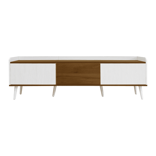 Móvel de TV 160 cm - Compacto, com 3 portas - Branco e natural