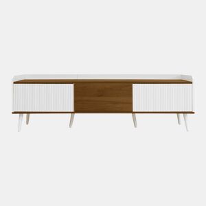 Móvel de TV 160 cm - Compacto, com 3 portas - Branco e natural