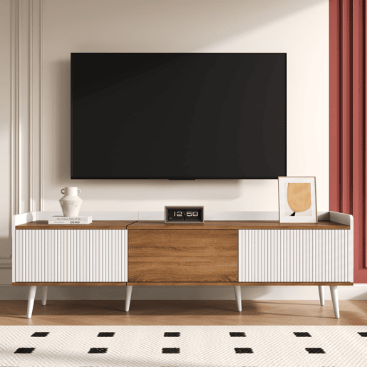 Móvel de TV 160 cm - Compacto, com 3 portas - Branco e natural
