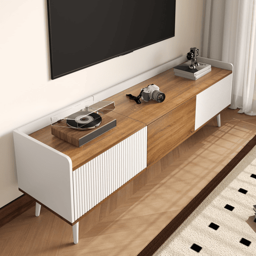 Móvel de TV 160 cm - Compacto, com 3 portas - Branco e natural