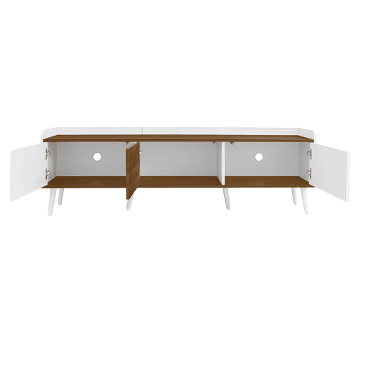 Móvel de TV 160 cm - Compacto, com 3 portas - Branco e natural
