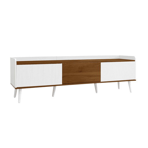 Móvel de TV 160 cm - Compacto, com 3 portas - Branco e natural