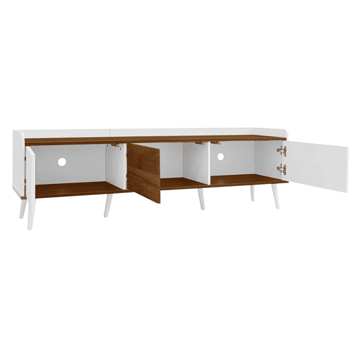 Móvel de TV 160 cm - Compacto, com 3 portas - Branco e natural