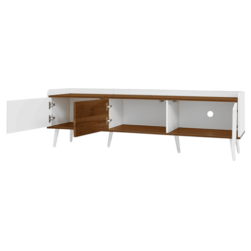 Móvel de TV 160 cm - Compacto, com 3 portas - Branco e natural