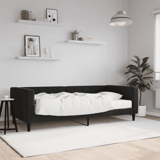 Sofá-cama, Sofá conversível com colchão 90x190 cm veludo preto