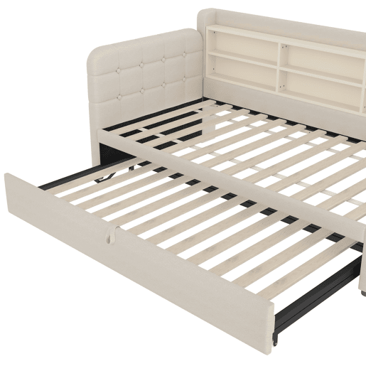Cama tipo sofá-cama 90x200 - sofá-cama multifuncional com arrumação, USB e Tipo C - bege