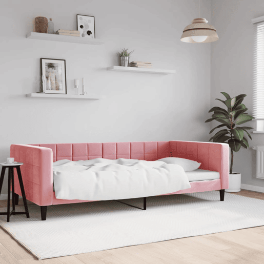 Sofá-cama, Sofá conversível 100x200 cm veludo rosa