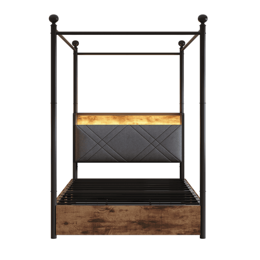 Cama multifuncional 90x190 - com arrumação, duas gavetas, duas portas USBType-C - Preto