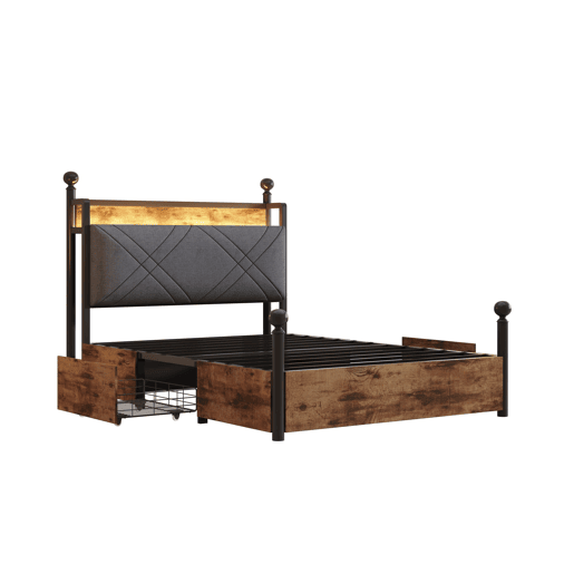 Cama multifuncional 90x190 - com arrumação, duas gavetas, duas portas USBType-C - Preto