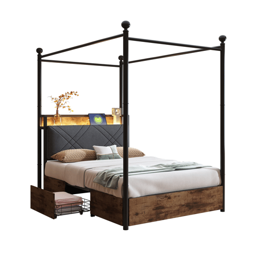 Cama multifuncional 90x190 - com arrumação, duas gavetas, duas portas USBType-C - Preto
