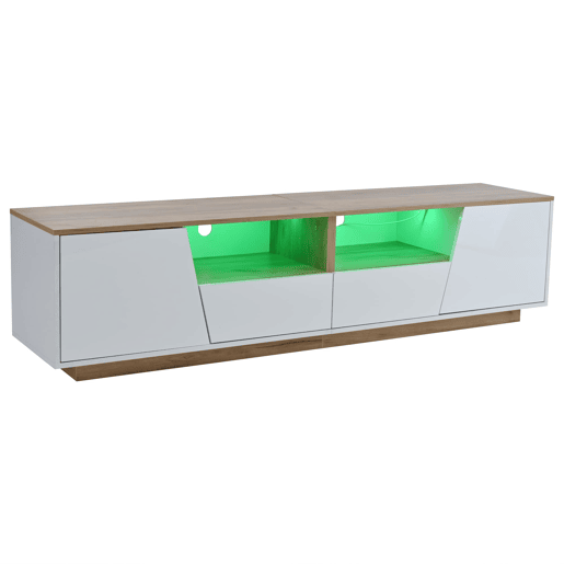 Móvel de TV 180x40x46 cm - LED, 2 gavetas, 2 armários, até 75 - branco e madeira Móvel de TV 180x40x46 cm - LED, 2 gavetas, 2 armários, até 75 - branco e madeira