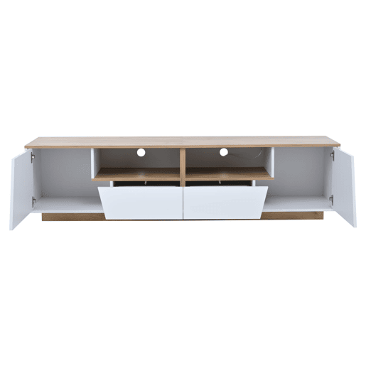Móvel de TV 180x40x46 cm - LED, 2 gavetas, 2 armários, até 75 - branco e madeira Móvel de TV 180x40x46 cm - LED, 2 gavetas, 2 armários, até 75 - branco e madeira