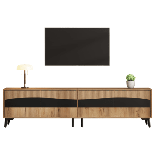 Móvel de TV 180x40x50 cm - Com 4 armários, 8 pernas, capacidade para 30 kg, design simétrico - Natural